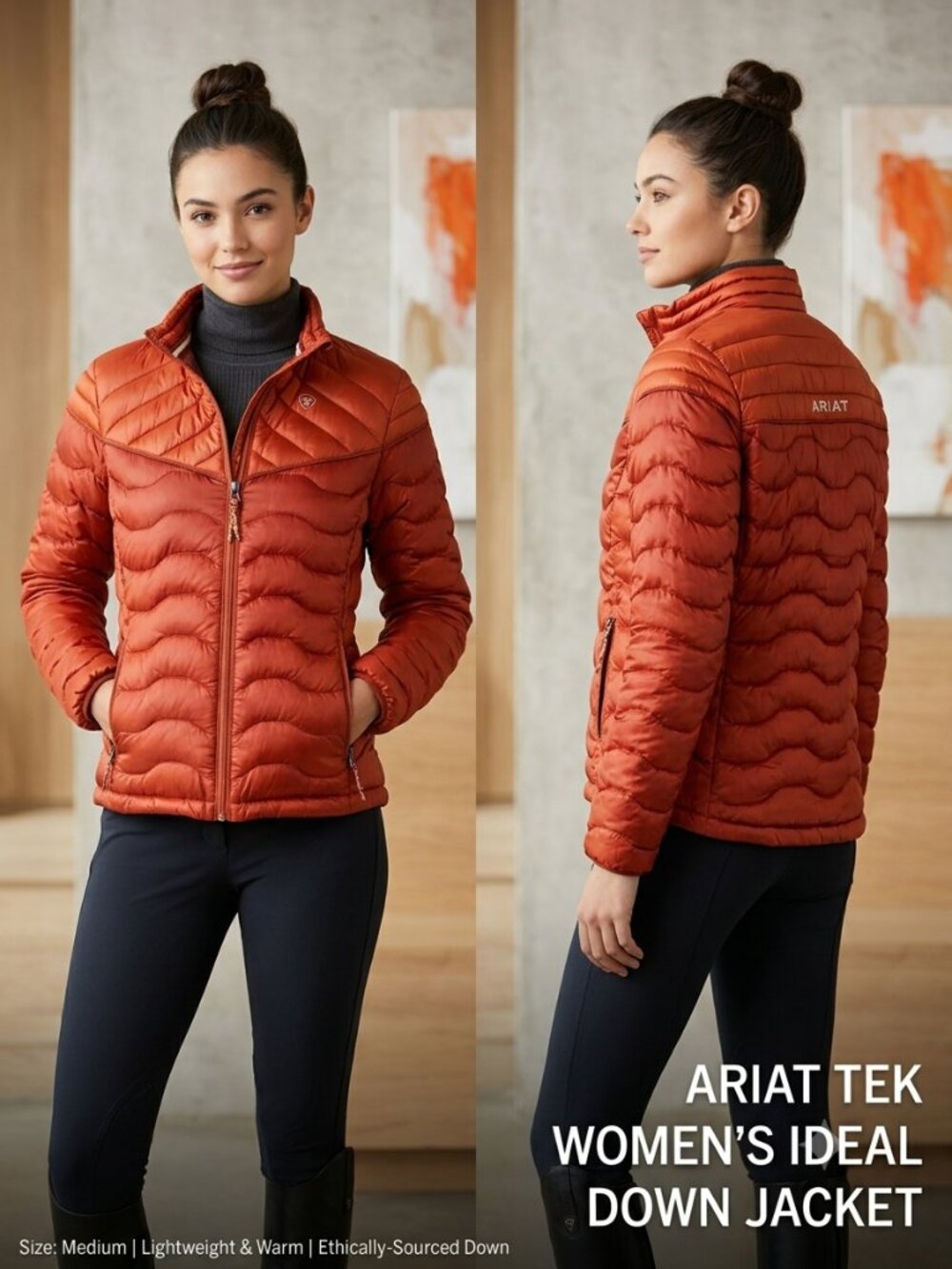Ariat Tek Women's Ideal Down Puffer Jacket Burnt Orange Lightweight Size Medium